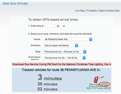 WMATA Route 36 stop number